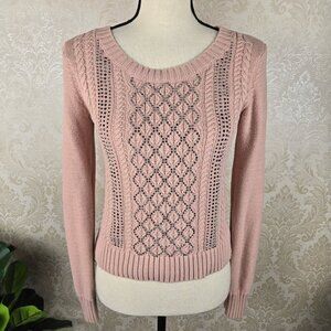 Bebe Size Small Light Pink Cable Knit Sweater Gunmetal Metallic Embellishments